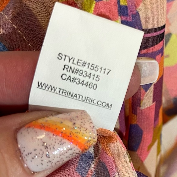 Trina Turk Rare Colorful Abstract Print Sleeveless Wrap-Front Sheer Blouse Top - Picture 8 of 13